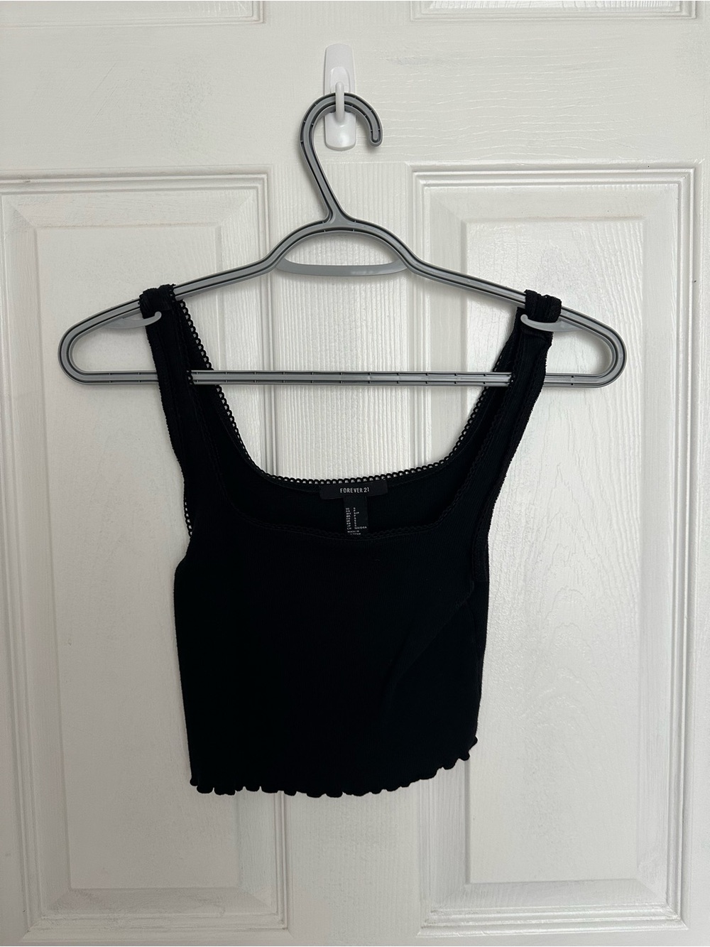 Forever 21 Black Ribbed Crop Tank with Lettuce Hem